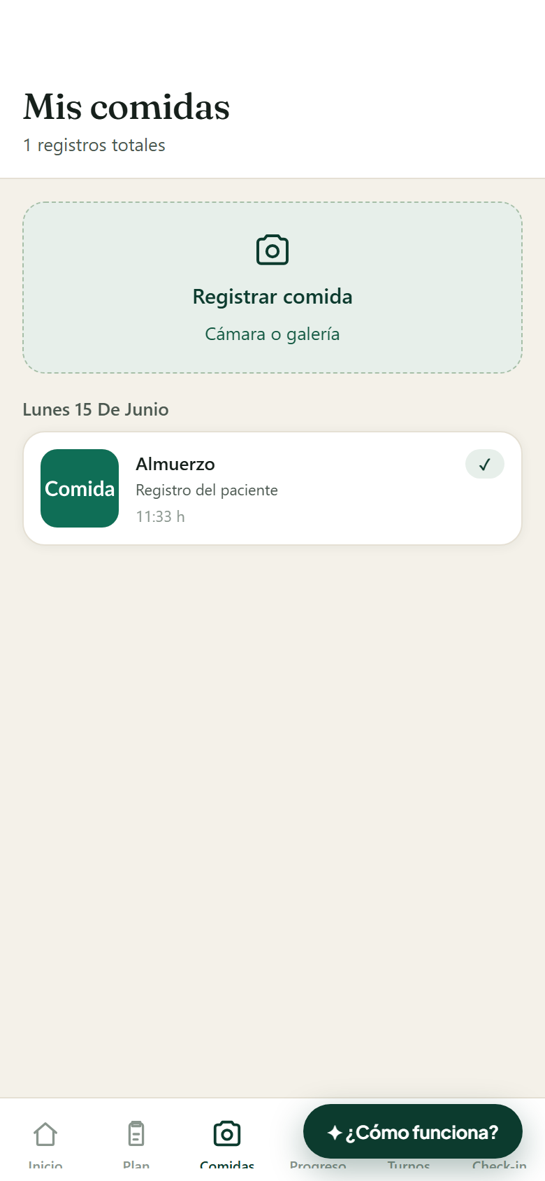 Registro de comidas con foto