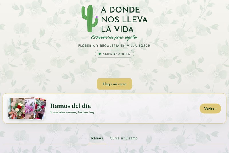 Web de A donde nos lleva la vida, florería